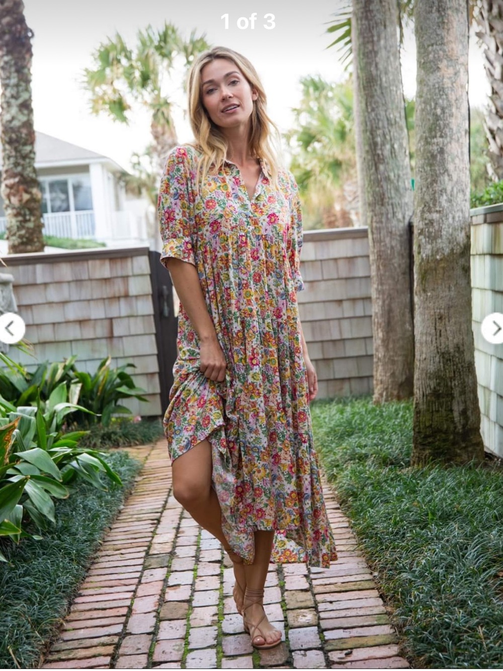 NATURAL LIFE Rebecca Dress Floral Tiered Midi iPink, Yellow & Green XS